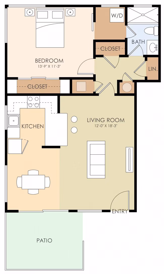 One Bedroom One Bath floor plan